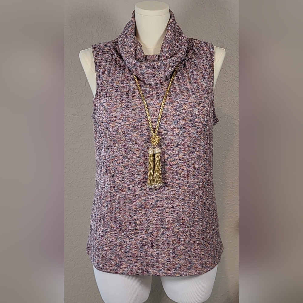CATO Sleeveless Multi-Colored Ribbed Cowl Pullover - Plus Size 22/24W